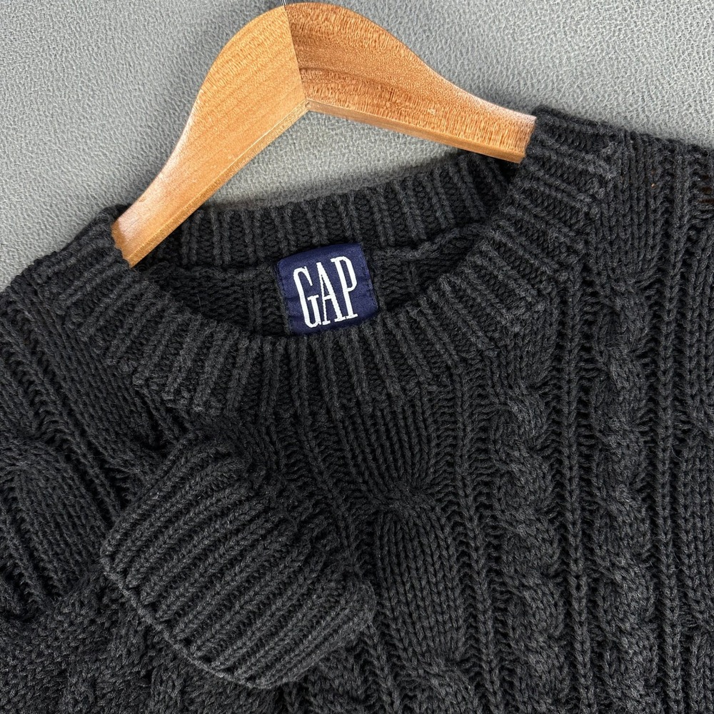 GAP Sweater Approx Large Black Cable Knit Chunky Heavyweight Vintage 90s Prep